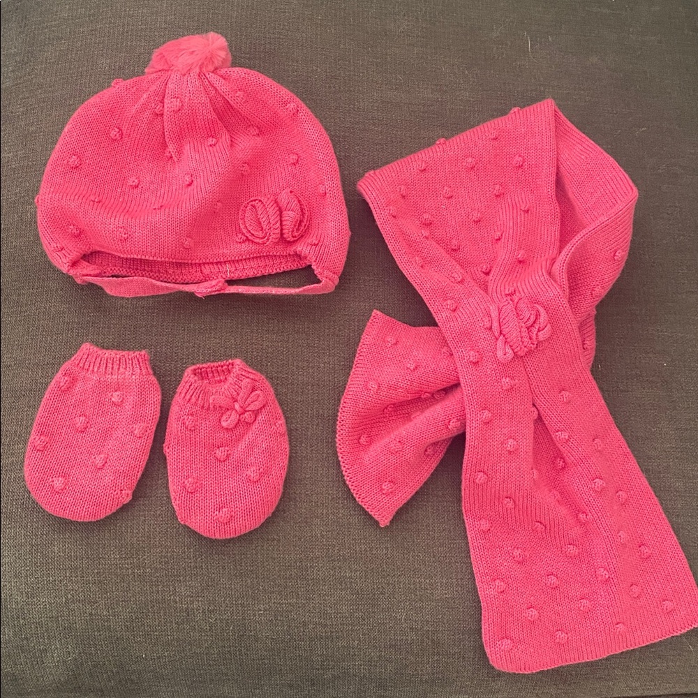 Mayoral Pink Knit Hat, Scarf, and Mittens Set - 12 month